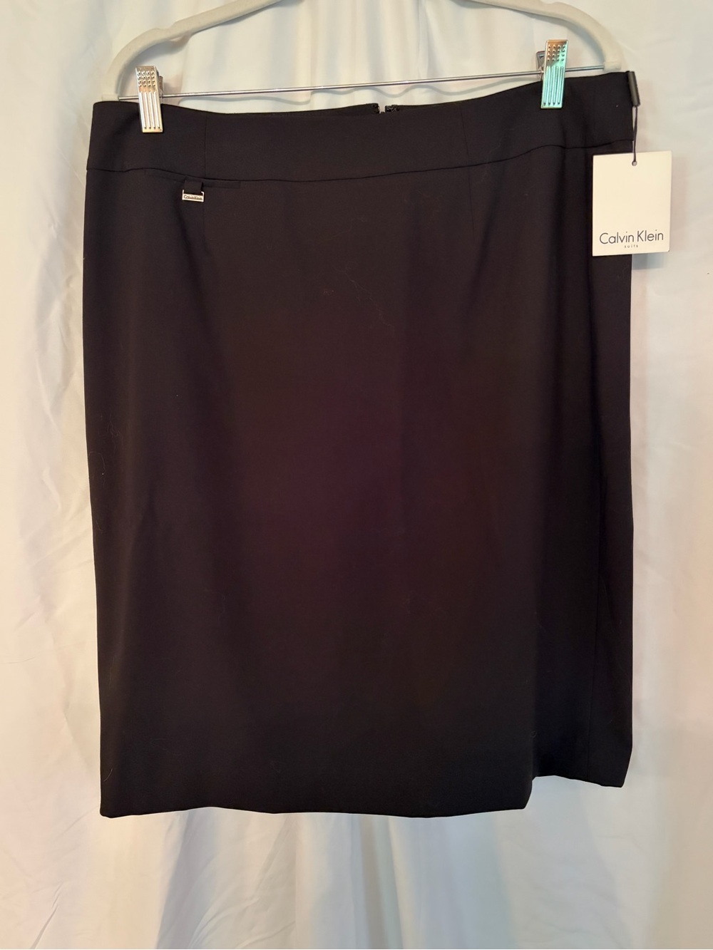 Calvin Klein Solid Black Tailored Pencil Skirt